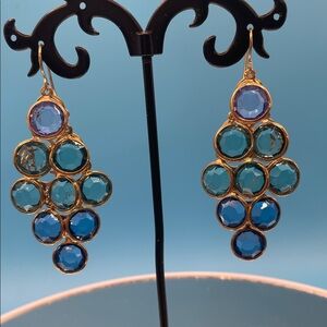 Chic Gold Purple, Blue and Teal glass Chandelier Earrings
